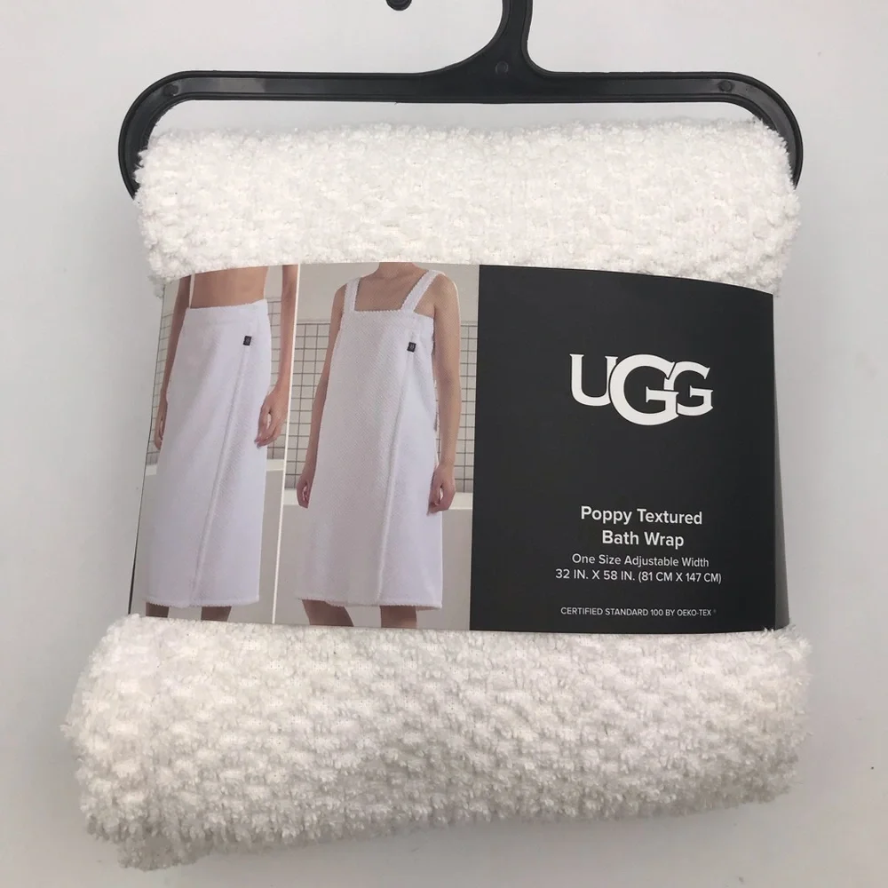 UGG White Poppy Textured Cotton Body Bath Wrap One Size Adjustable Width